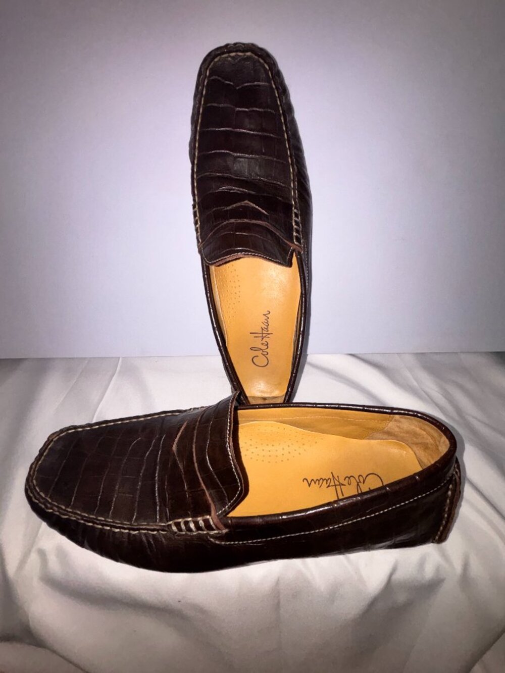 Cole Haan Men's Brown Alligator/Crocodile Embossed Leather Penny Loafers - Size
